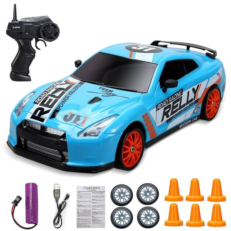 Carrinho de Drift e de Corrida com Controle Remoto (+4 Pneus e 6 Cones Extras)